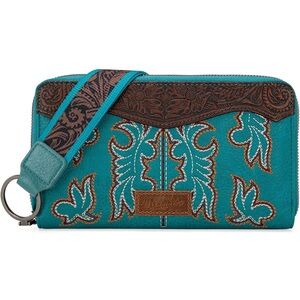 NWOT Wrangler Wristlet Western Wallet Floral Tooled Womens Wallet Boot Stitch